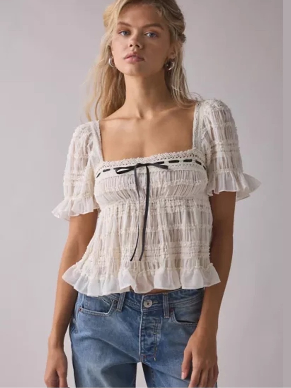 Kimchi Blue Serenade Ruffle Puff Sleeve Babydoll Blouse